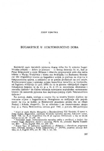 Bugarštice u Hektorovićevo doba / Josip Vončina