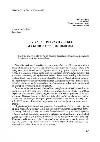 Lexikálne prevzatia spred vel'komoravského obdobia / Anton Habovštiak