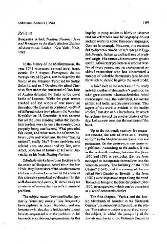 Arbel, Benjamin: Trading nations : Jews and Venetians in the early modern Eastern Mediterranean, Leiden ; New York ; Köln, 1995. / Maren Mihajlovič Frejdenberg