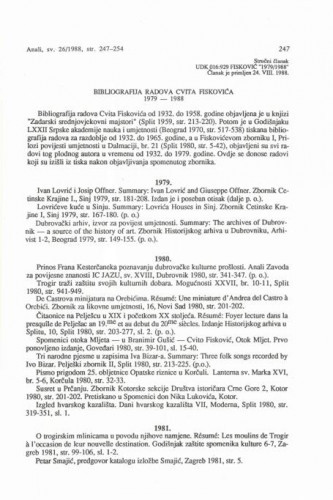 Bibliografija radova Cvita Fiskovića 1979-1988 / Nenad Vekarić