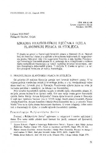 Izradba frazeoloških rječnika djela slavonskih pisaca 18. stoljeća / Ljiljana Kolenić