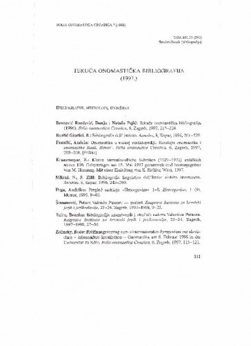 Tekuća onomastička bibliografija (1997) / Dunja Brozović-Rončević, Nataša Pejić