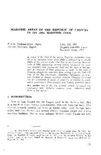 Maritime areas of the Republic of Croatia in its 1994 Maritime Code / Vladimir-Djuro Degan