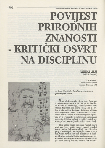 Povijest prirodnih znanosti : kritički odnos na disciplinu / Jasmina Lelas