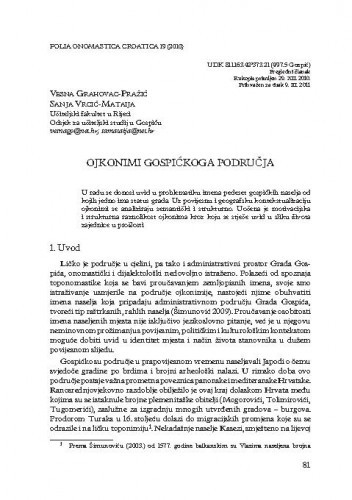 Ojkonimi gospićkoga područja / Vesna Grahovac-Pražić, Sanja Vrcić-Mataija