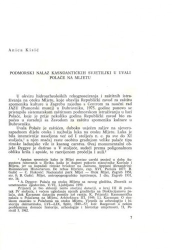 Podmorski nalaz kasnoantičkih svjetiljki u uvali Polače na Mljetu / Anica Kisić