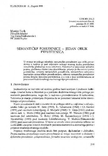 Semantičke posuđenice - jedan oblik prevedenica / Marija Turk