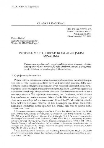 Votivne mise u hrvatskoglagoljskim misalima / Petar Bašić
