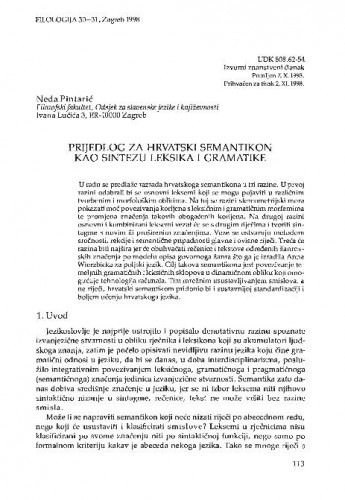 Prijedlog za hrvatski semantikon kao sintezu leksika i gramatike / Neda Pintarić
