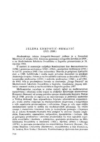 Jelena Krmpotić-Nemanić (1921.-2008.) : [nekrolog] / Miloš Judaš, Ivica Kostović, Marko Pećina