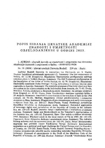 Popis izdanja Hrvatske akademije znanosti i umjetnosti objelodanjenih u godini 2005.