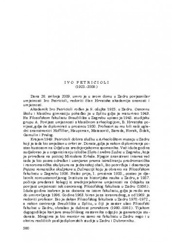 Ivo Petricioli (1925.-2009.) : [nekrolog] / Radoslav Tomić