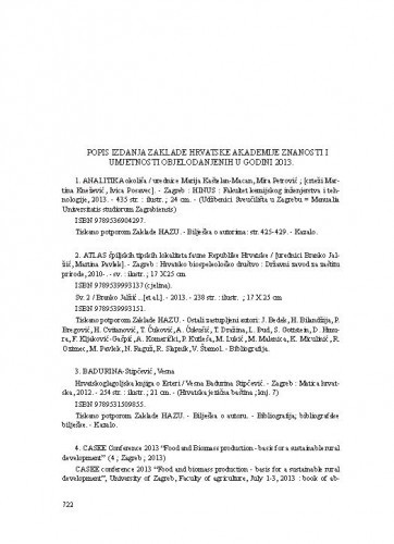 Popis izdanja Zaklade Hrvatske akademije znanosti i umjetnosti objelodanjenih u godini 2013.