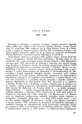 Josip Hamm (1905-1986) : [nekrolozi] / Eduard Hercigonja