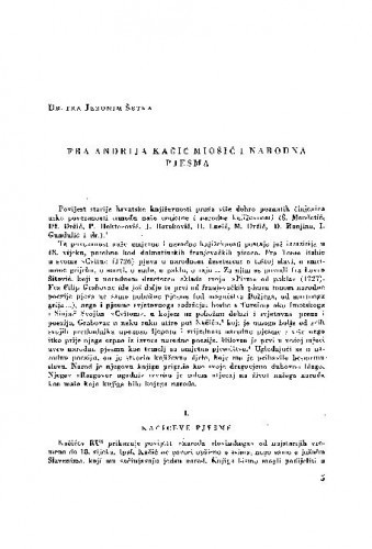 Fra Andrija Kačić Miošić i narodna pjesma / J. Šetka