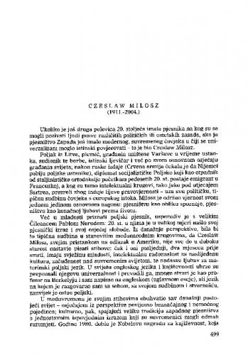 Czeslav Milosz (1911.-2004.) : [nekrolog] / Nikica Petrak