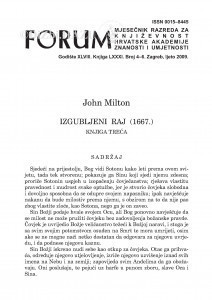 Izgubljeni raj (1667.) : knjiga treća / John Milton ; [preveo Mate Maras]