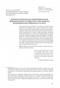 Konstitucionalizam i konfederalizam (reminiscencije uz obljetnicu hrvatskoga konfederalnog prijedloga iz 1991.) / Arsen Bačić