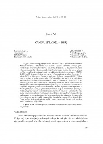 Vanda Ekl (1920. - 1993.) / Branka Arh