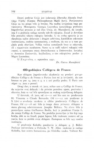 400- godišnjica Collége-a de France / V. Varićak