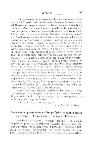 Popisivanje, proučavanje i fotografijsko snimanje starih umjetnina u Hrvatskom Primorju i Dalmaciji / A. Schneider