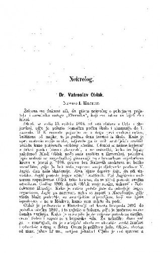 Dr. Vatroslav Oblak : nekrolog / I. Milčetić