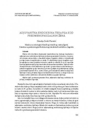 Adjuvantna endokrina terapija kod predmenopauzalnih žena / Natalija Dedić Plavetić