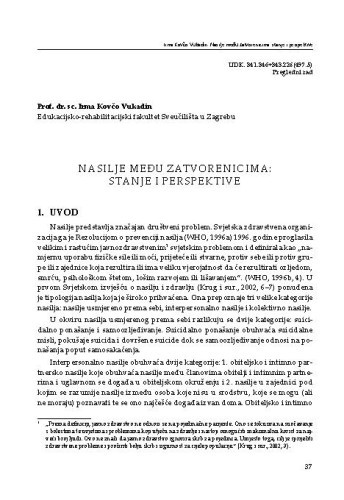 Nasilje među zatvorenicima: stanje i perspektive / Irma Kovčo Vukadin