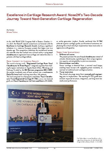 Excellence in Cartilage Research Award: Nose2K’s Two-Decade Journey Toward Next-Generation Cartilage Regeneration
/ Marko Pećina