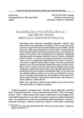 Zagrebačka stilistička škola i književni petak: nekoliko arhivskih priloga / Pavle Bonča