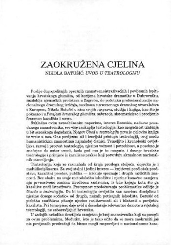Zaokružena cjelina : Nikola Batušić: Uvod u teatrologiju / Antonija Bogner-Šaban 