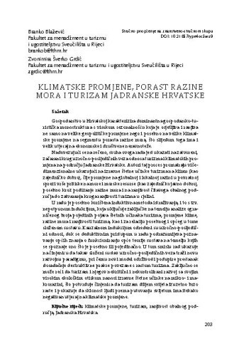 Klimatske promjene, porast razine mora i turizam Jadranske Hrvatske / Branko Blažević, Zvonimira Šverko Grdić