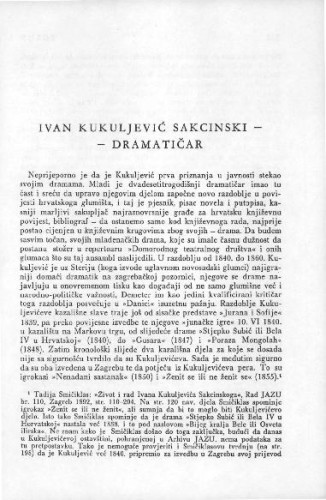Ivan Kukuljević Sakcinski dramatičar / N. Batušić