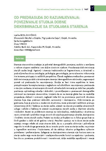 Od predrasuda do razumijevanja: povezivanje studija dobne diskriminacije sa studijama starenja / Ljerka Sedlan Kőnig, Dora Vrban