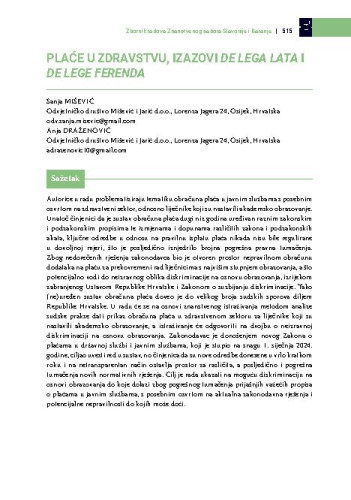 Plaće u zdravstvu, izazovi de lega lata i de lege ferenda / Sanja Mišević, Anja Draženović