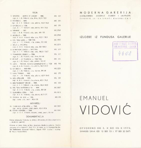 Emanuel Vidović: Izložbe iz fundusa galerije