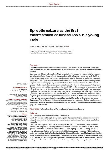 Epileptic seizure as the first manifestation of tuberculosis in a young male / Stela Bukvić, Iva Mihaljević, Anđelko Vrca