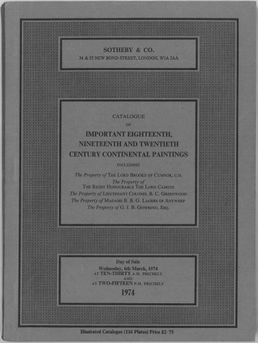 Catalogue of important eighteenth, nineteenth and twentieth century Continental paintings ... : day of sale, Wednesday, 6th March, 1974 / Sotheby & Co.