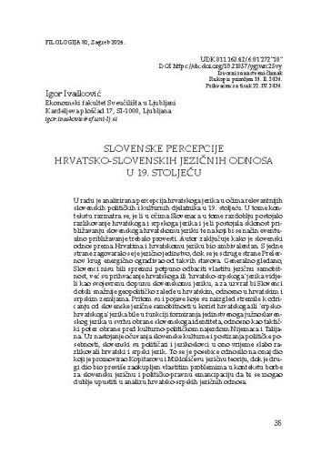Slovenske percepcije hrvatsko-slovenskih jezičnih odnosa u 19. stoljeću / Igor Ivašković