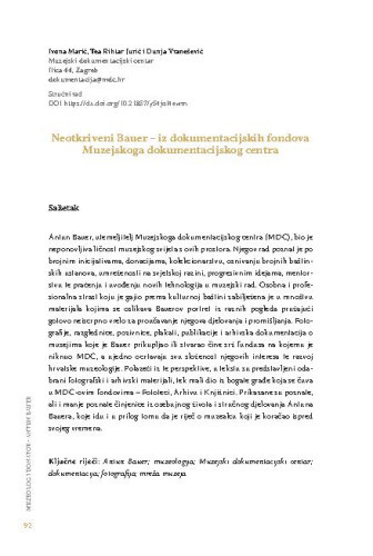 Neotkriveni Bauer – iz dokumentacijskih fondova Muzejskoga dokumentacijskog centra / Ivona Marić, Tea Rihtar Jurić, Dunja Vranešević