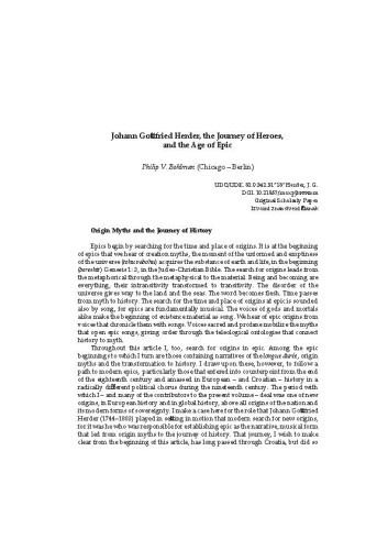 Johann Gottfried Herder, the Journey of Heroes, and the Age of Epic / Philip V. Bohlman
