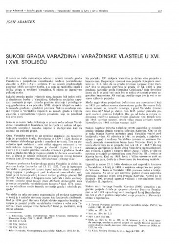 Sukobi grada Varaždina i varaždinske vlastele u XVI. i XVII. stoljeću / J. Adamček