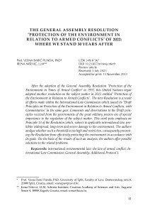 The General Assembly Resolution ˝Protection of the Environment in Relation to Armed Conflicts˝ of 2022: Where We Stand 30 Years after / Vesna Barić Punda, Irena Nišević