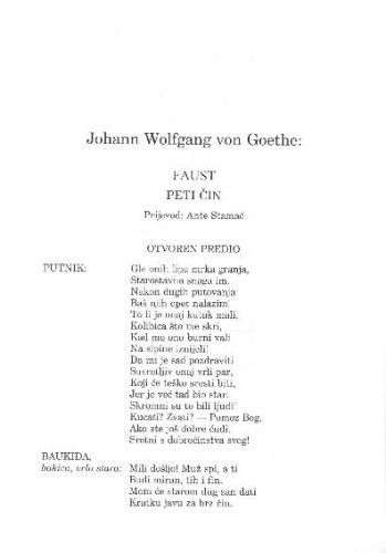 Faust : peti čin / Johann Wolfgang von Goethe ; preveo Ante Stamać