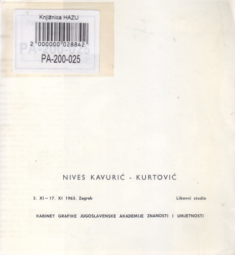 Nives Kavurić-Kurtović : [katalog izložbe], Kabinet grafike, Likovni studio, Zagreb, 05.-17.11.1963.