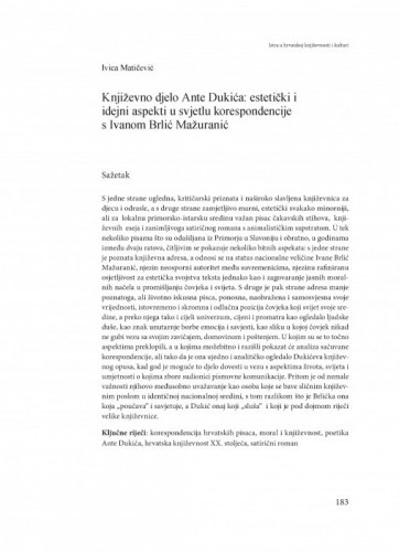 Književno djelo Ante Dukića: estetički i idejni aspekti u svjetlu korespondencije s Ivanom Brlić Mažuranić / Ivica Matičević
