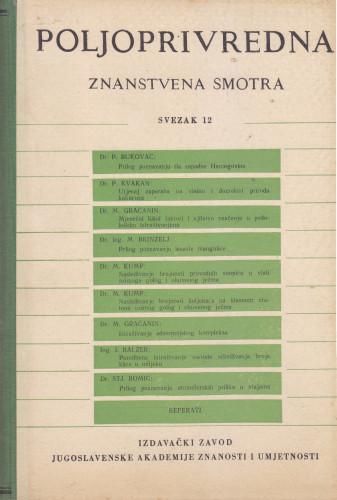 Poljoprivredna znanstvena smotra = Revisio scientifica agriculturae ; urednik Mihovil Gračanin