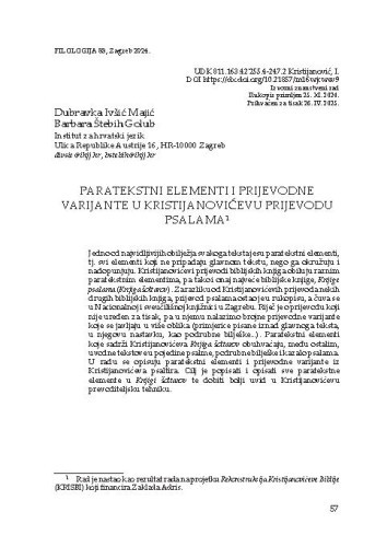 Paratekstni elementi i prijevodne varijante u Kristijanovićevu prijevodu psalama / Dubravka Ivšić Majić, Barbara Štebih Golub