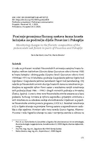 Praćenje promjena flornog sastava šuma hrasta lužnjaka na području dijela Posavine i Pokuplja
/ Dario Baričević, Ana Ptić, Marko Smetko