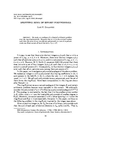 Splitting sums of binary polynomials / Luis H. Gallardo
